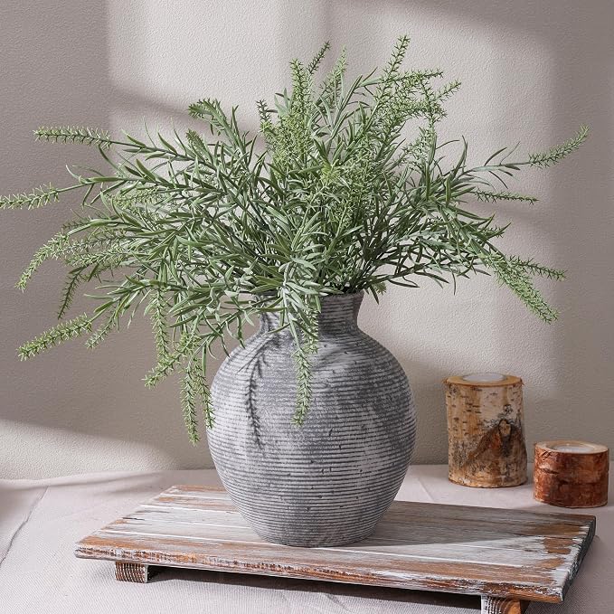 Ceramic Flower Vase Home Decor, 7.4 in Farmhouse Table Vases Retro Vintage Living Room Kitchen Bedroom Decoration Pottery Decorative Vases for Flowers House Shelf Office Desk Dining Entryway, Grey