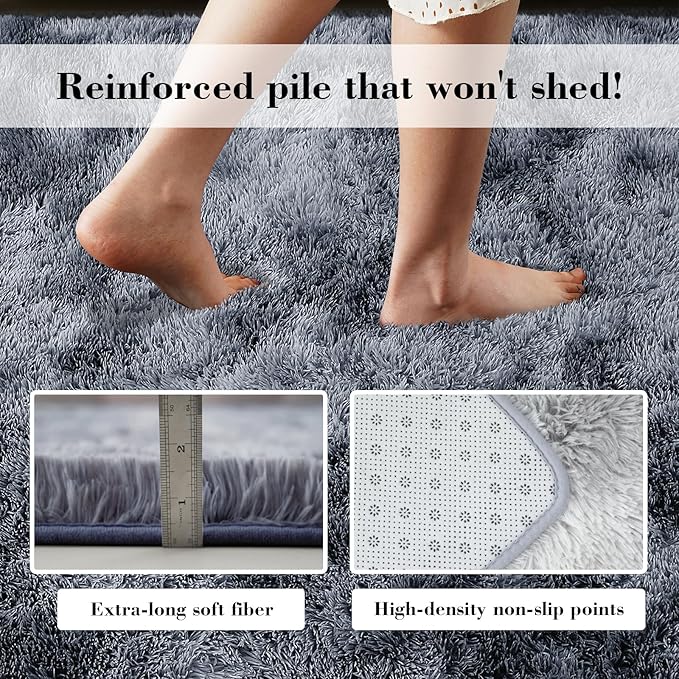 Soft Runner Rugs for Bedroom, Mottling Dark Grey 2x6 Area Rugs Fluffy Rug Shag Rug Carpet, Bedside Rug for Living Room Bedroom Room Home Decor