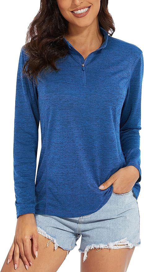MAGCOMSEN Women's UPF 50+ Sun Shirts Long Sleeve 1/4 Zip Pullover Quick Dry Workout Hiking Tops Running Athletic Shirts