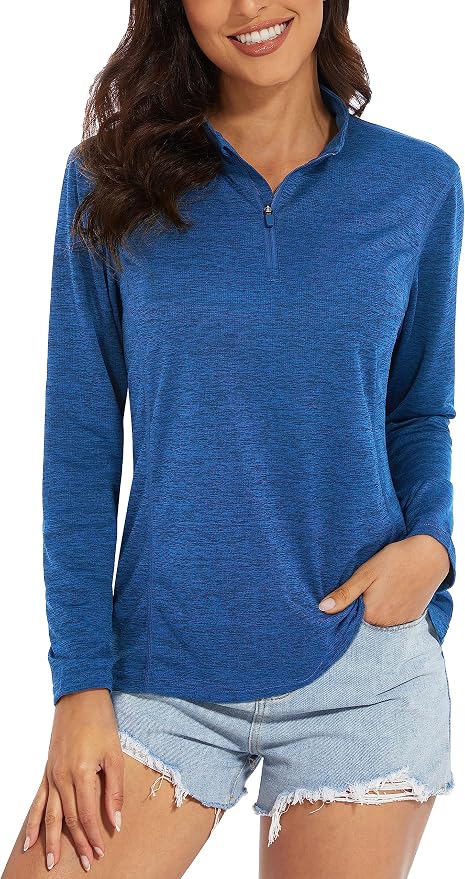MAGCOMSEN Women's UPF 50+ Sun Shirts Long Sleeve 1/4 Zip Pullover Quick Dry Workout Hiking Tops Running Athletic Shirts