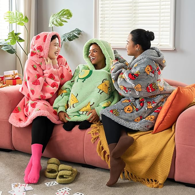 Giggling Getup Wearable Blanket Hoodie for Adults Gifts for Teen Girls Sister Women Sherpa Fleece Printed Hooded Blanket Sweatshirt Warm Cozy with Pocket & Sleeves Green Avocado