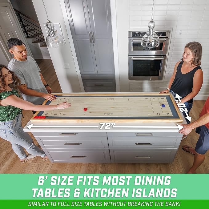 GoSports 6 ft Tabletop Shuffleboard and Curling 2 in 1 Game with 8 Pucks and Tote Bag