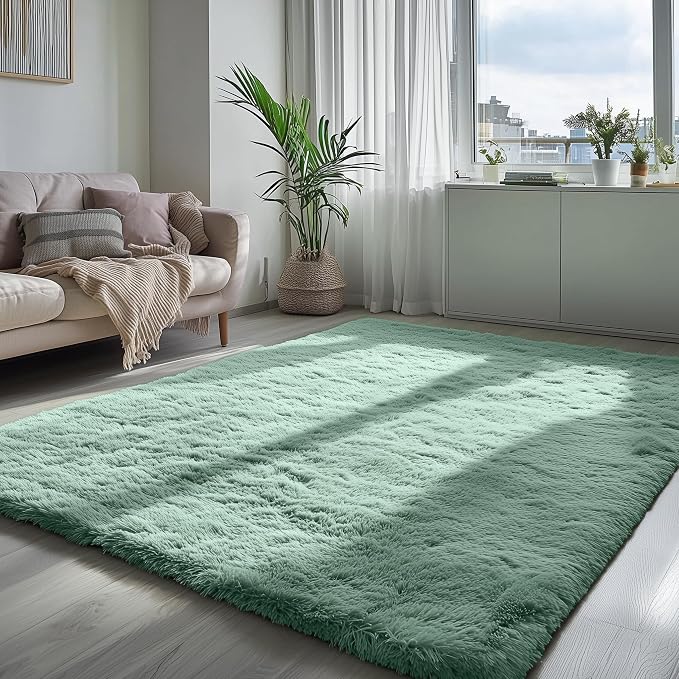 PAGISOFE Sage Green Rugs for Living Room, 5x7 Ft Shaggy Rug Plush Fuzzy Carpet for Bedroom,Green Kids Rug Home Decor Aesthetic,Non-Slip Floor Rugs for Nursery Decor Girls Boys Playroom