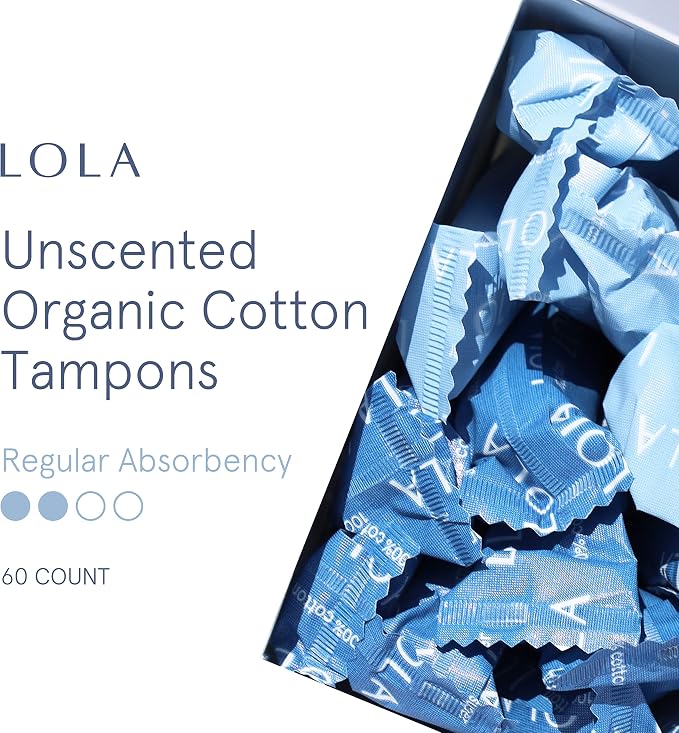 LOLA Organic Cotton Tampons, 60 Count - Tampons Regular, Period Feminine Hygiene Products, HSA FSA Approved Products Feminine Care