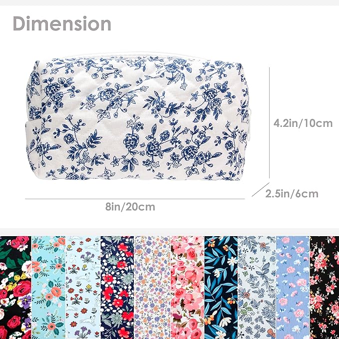 PAZIMIIK Small Quilted Makeup Bag,Zipper Cosmetic Pouch,Jouy Blue,2 Pack | Lightweight Cosmetic Bag Organizer for Women,Purse Storage Holds Makeup,Toiletries,Skincare,Beauty Essentials,Travel Items