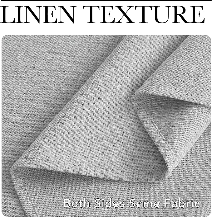 NICETOWN 100% Blackout Linen Curtains for Living Room 2 Panels, Greyish White, W52 x L90 per Panel, Noise Reducing Crisp Structured Faux Linen Curtains for Classroom, Home Office