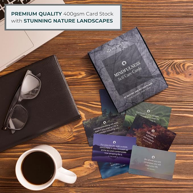 MESMOS 52 Mindfulness Cards with Action Plans. Relaxation Stress Relief Gifts for Men and Women, Positive Affirmation Cards, Anxiety Relief Items, Meditation Self Care Kit, Relaxing Spiritual Gifts