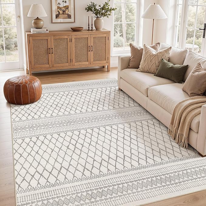 cotiled 5x8 Area Rugs Living Room Rug: Washable Boho Rugs with Non Slip Backing Large Soft Indoor Stain Resistant Carpet for Bedroom Farmhouse Dining Room Lightweight Home Decor Beige/Gray