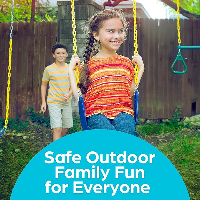 Jungle Gym Kingdom Swing for Outdoor Swing Set - Swing Seat Replacement Kit with Heavy Duty Chains - Backyard Swingset Playground Accessories for Kids - Blue, 1 Pack