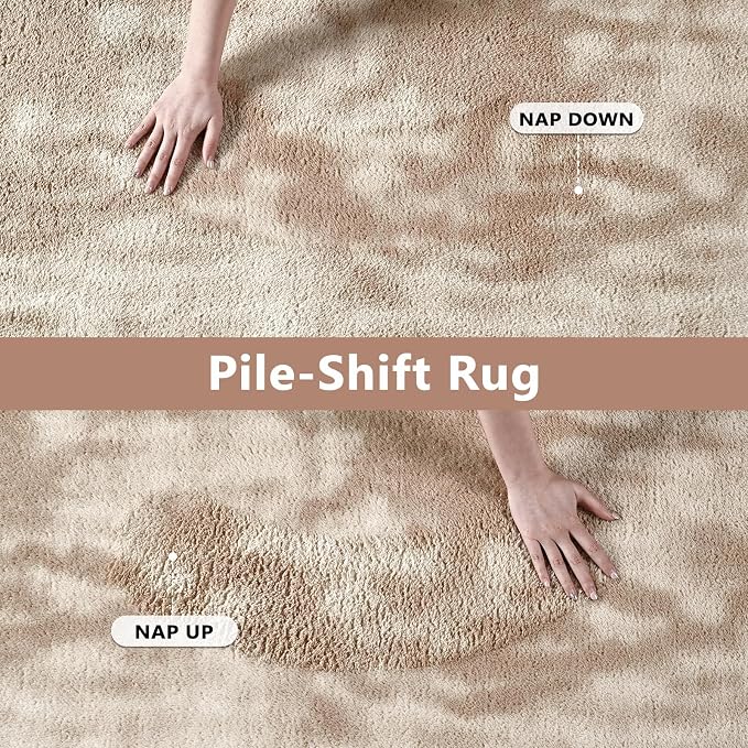 FinRèc 2x6 Washable Runner Rugs for Kitchen Hallway Bedroom, Low Pile Thin Ultra Soft Shag Rug, Non-Slip Carpet Indoor for Home Decor (Tie-dye Light Tan)