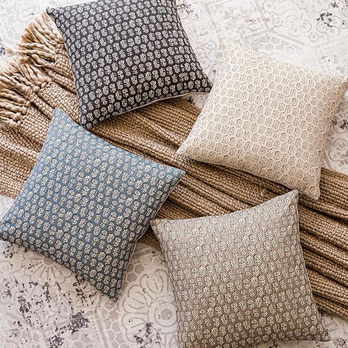 Foindtower Set of 2 Decorative Neutral Body Lumbar Throw Pillow Covers Vintage Accent Farmhouse Cushion Covers Floral Home Decor for Sofa Couch Chair Bedroom Living Room,14×36 Inch,Dusty Blue