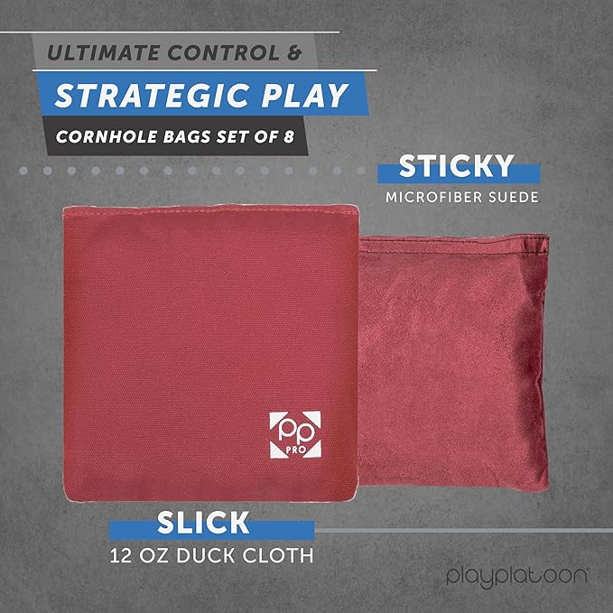 Professional Cornhole Bags - Set of 8 Regulation All Weather Double Sided - Sticky Side/Slick Side Bean Bags for Pro Corn Hole Game