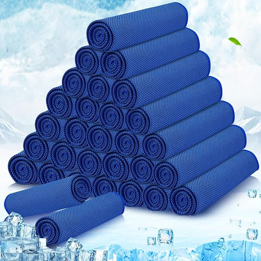 MENOLY 30 Packs Cooling Towels Bulk Cooling Towels for Neck and Face Gym Workout Cooling Neck Rags for Sports Yoga Soft Microfiber Breathable Sweat Rags for Hiking Running Fitness-Dark Blue