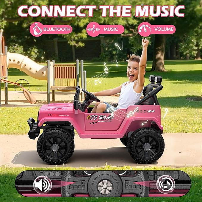 ARBELI 12V Ride On Truck Car with Remote Control, Kids Electric Vehicles with Bluetooth Music, Horn, 3 Speeds, 4 LED Lights, Soft Start, Ride on Toys for Toddler Boys & Girls (Pink)