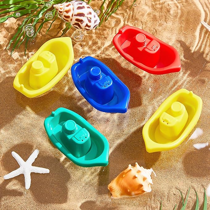 Woanger 60 Pcs Little Boat Bath Toys Stackable Floating Plastic Water Toys for Baby and Toddler Summer Pool and Bathtub Party, Vibrant, 4 Colors