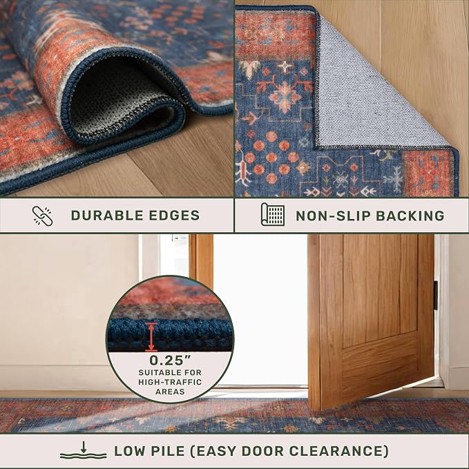 Hazo Haus Washable 2x3 Entry Rug Front Door Indoor, Farmhouse Small Area Rugs for Kitchen, Bathroom, Entrance, Non Slip Rubber Backed, Perfect for Boho Décor (2x3 Navy Blue)