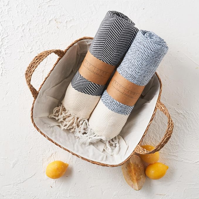 BAY LAUREL Turkish Hand Towel – Pack of 2 | Soft & Absorbent Decorative Towels for Bathroom, Hand, Face, Hair, Gym, Yoga, SPA, Kitchen & Tea | Boho Decor(Light Blue, Herringbone 15x26 Inches(Set of 2)