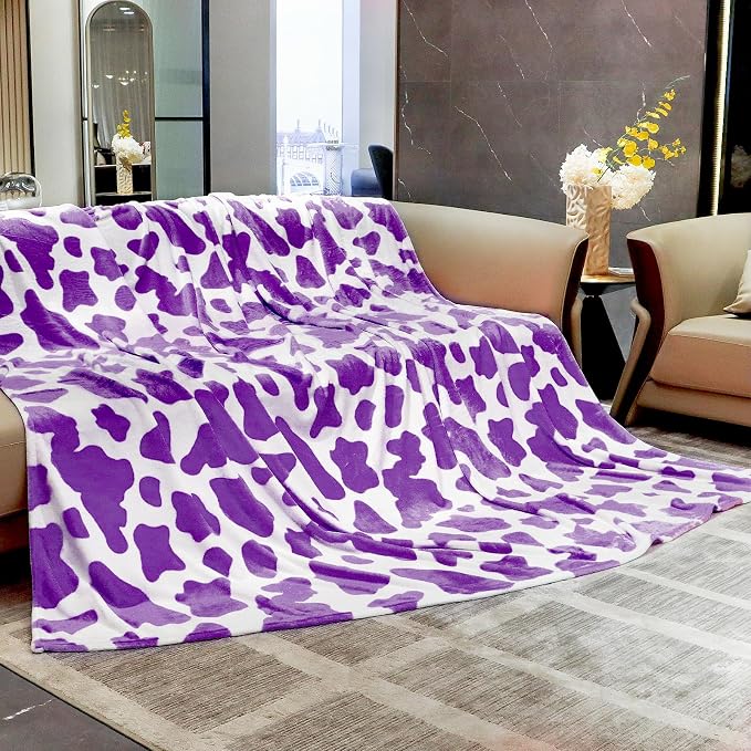 HSEEC Purple Blanket Queen Size Bed Soft Throw Blankets for Couch, Lightweight Fuzzy Fleece Lavender Throw for All Seasons - Purple Cow Gifts, Cute Bedroom Decor for Women Girls 90" x 90"