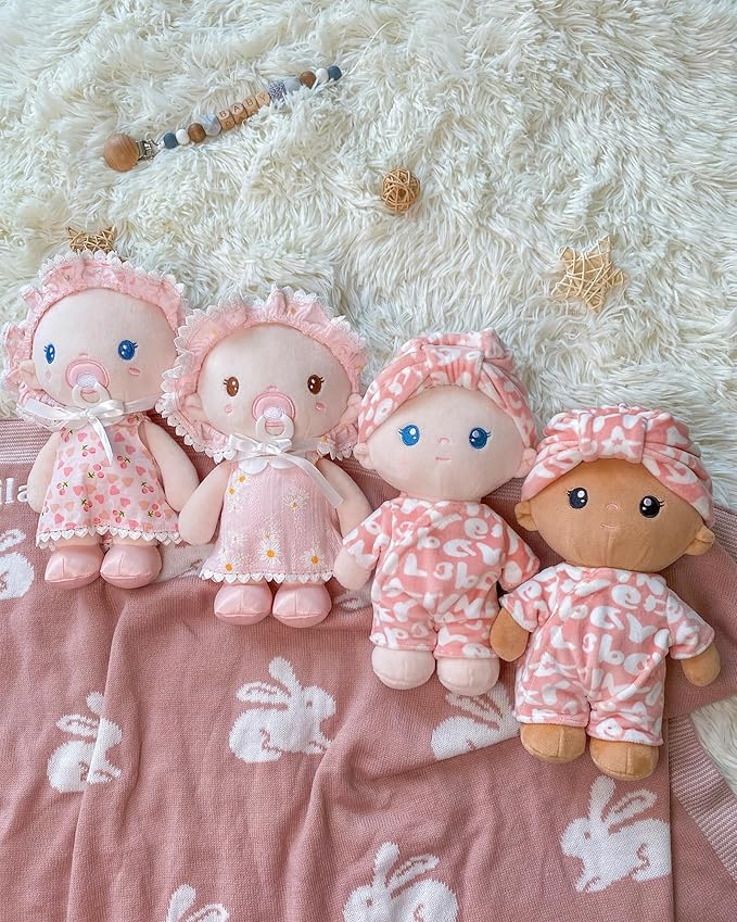 LeyaDoll Soft Baby Doll Toys (9''''), My First Baby Rag Doll for 1 Year-Old Girl Birthday Gift,Christmas Plush Toys Gift for Toddler Kids Infants-Pudding Baby Girl-Tanned