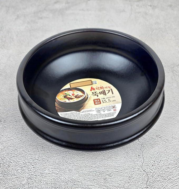 Korean Hot Pot Ttukbaegi 7 Inch Dolsot Clay Cooking Bowl, Direct Fire Safe Ceramic Casserole for Soup, Rice, Noodles, Microwave & Dishwasher Safe Stoneware Stew Pot, Made in Korea, 2.6 Inch Height
