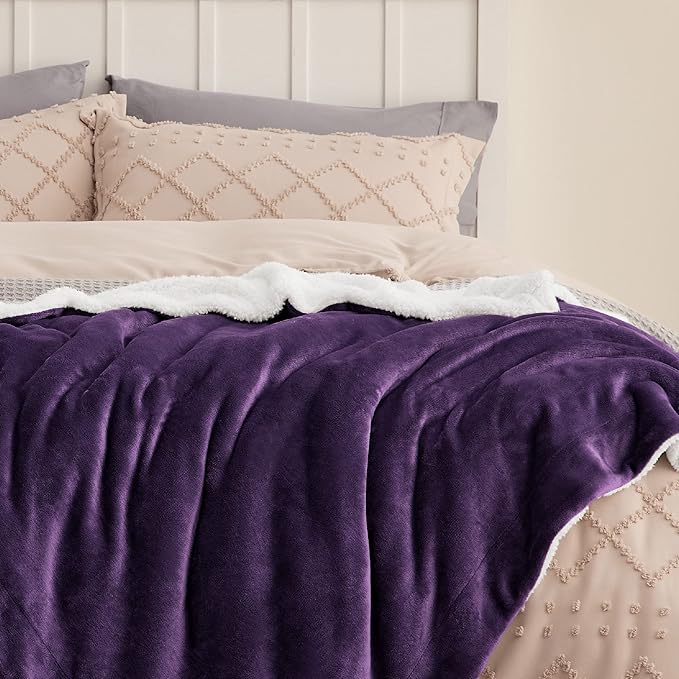 Bedsure GentleSoft Sherpa Fleece Throw Blanket for Couch, Non-Heated, Thick and Warm Throw Gifts for Women and Girls, Soft Fuzzy Plush Blanket for Winter, Purple, 50x60 Inches