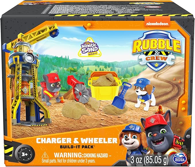 Rubble & Crew, Charger & Wheeler Action Figures, with Kinetic Build-It Sand & 2 Building Tools, PAW Patrol Kids Toys for Boys & Girls Ages 3 and Up