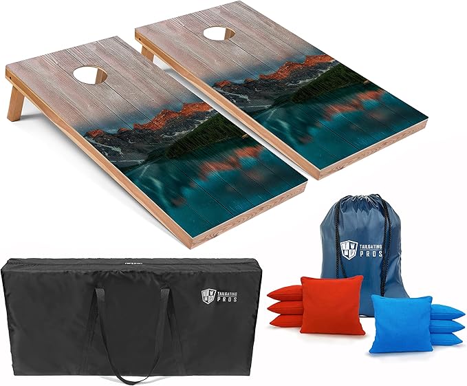 Tailgating Pros American Themed Lightweight Corn Hole Board Set w/Multicolored LED Rings, Bean, Bags, and Carrying Case - 4'x2' Cornhole Toss