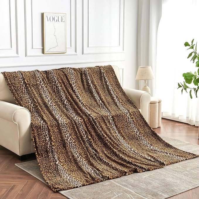 Edenleaf Fleece Queen Size Super Soft Cozy Leopard Print Blanket for Couch Bed, Cheetah Print Blanket for All Seasons 90"x90" (Dark Brown)