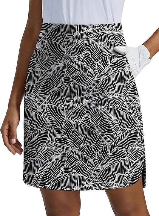 PINSPARK 18" Skorts for Woman Above Knee Length Golf Skirts 3 Pockets | High Waist, Built in Shorts, UV Protection, 4-Way Stretch, Soft, Dolphin Hem, Athletic, Tennis, Pickleabll, Casual