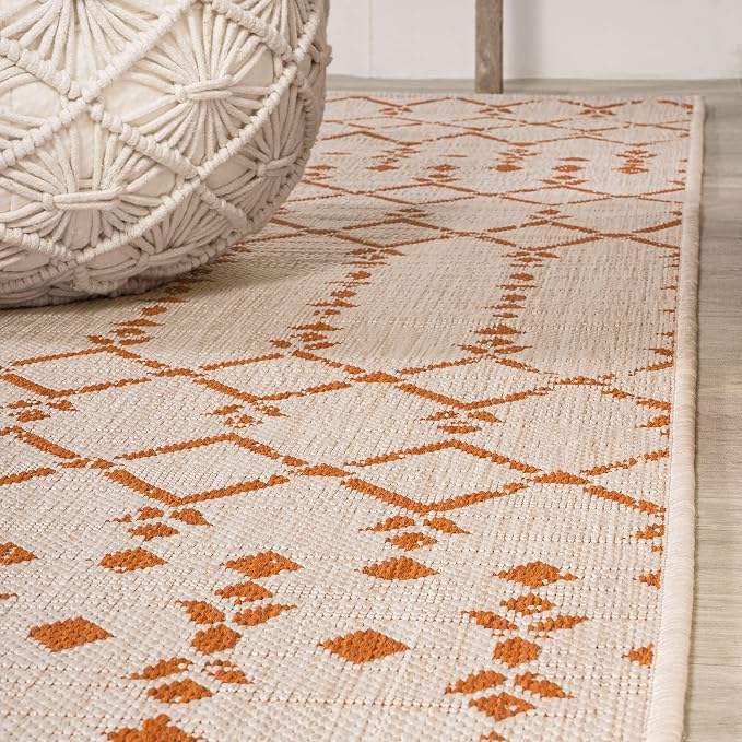 JONATHAN Y Moroccan Geometric Indoor Outdoor Round Area Rug 5 Ft Cream/Orange, Ourika Textured Weave for Backyard, Patio, Porch, Easy-Cleaning, High Traffic, Pet-Friendly, Non-Shedding (SMB108O-5R)