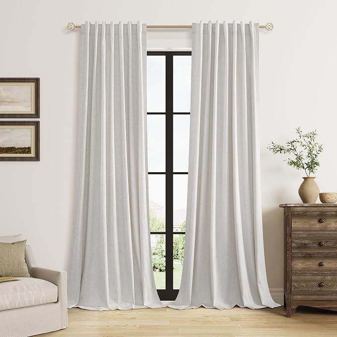 Guken Natural 100% Blackout Curtains 102 Inch Length 2 Panels Set for Living Room Bedroom Back Tab Winter Thermal Insulated Black Out High End Drapes Room Darkening Window Curtain 102 Inches Long