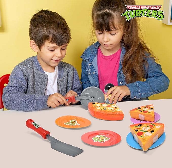 Pizza Party Play Food Toy Set for Kids Slice & Serve Plastic Pizza Pretend Box Pie Cutter Fake Condiments Play Foods & Bookmark for Children Toddlers