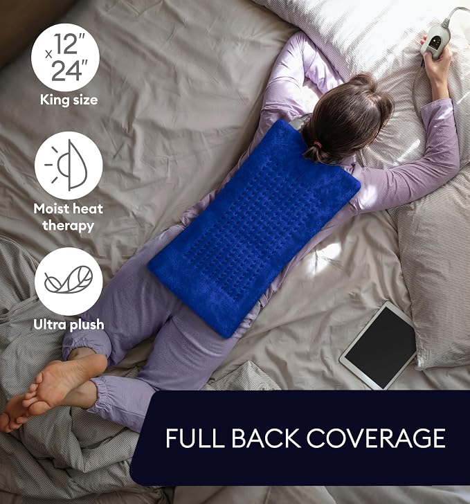 GENIANI Electric Heating Pad for Back Pain & Cramps Relief, Electric Throw, Self Care Gifts for Women, Heating Pad for Neck & Shoulder, Machine Washable Microplush, Auto Shut Off (12×24", Space Blue)
