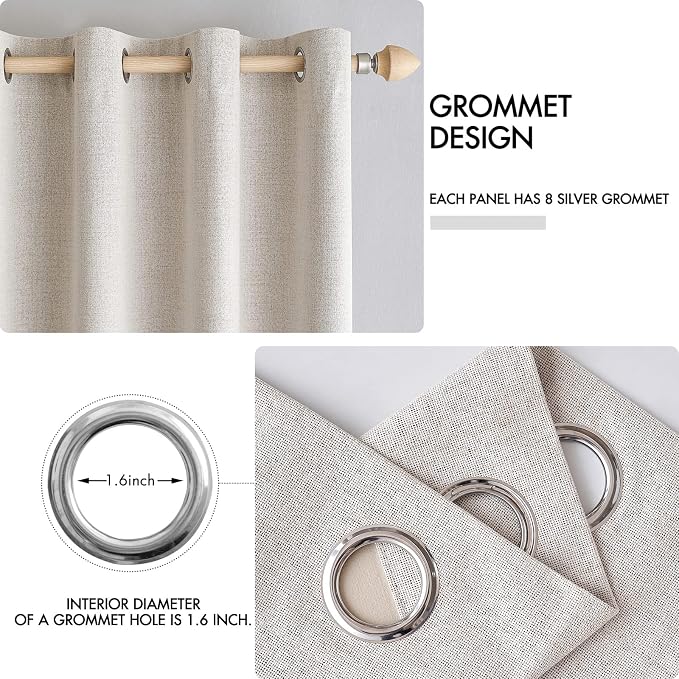MIULEE 100% Blackout Linen Textured Curtains for Bedroom Solid Thermal Insulated Ivory Grommet Room Darkening Curtains & Drapes Luxury Decor for Living Room 52 x 45 Inch (2 Panels)