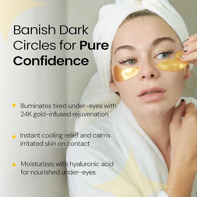 LA PURE 24k Gold Under Eye Mask for Dark Circles and Puffiness, Revitalizing & Non-Irritating Anti Aging Eye Patches with Hyaluronic Acid & Collagen - Dermatologically Tested - 15 Pairs Eye Gel Pads
