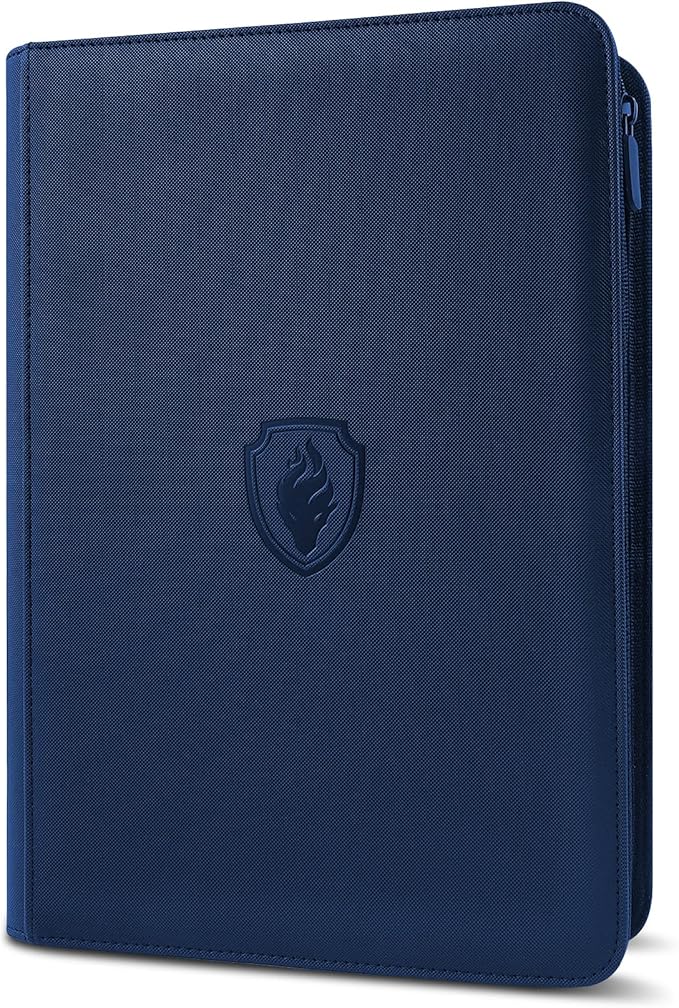 Premium Zip Card Binder, Fabmaker 9 Pocket Trading Card Binder, PU Cover Zipper Card Collection Album, Sturdy 360 Side-Loading Card Folder Holder for Game & Sports Cards, Navy Blue