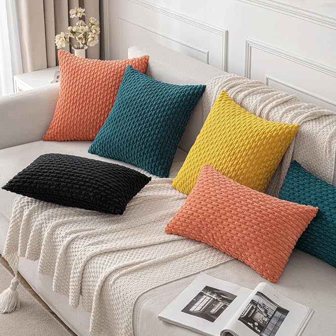 MIULEE Decorative Throw Pillow Covers 18x18 Yellow Textured Corduroy | Pack of 2 Striped Pillow Covers Modern Farmhouse Home Decor for Couch Bed Sofa Living Room