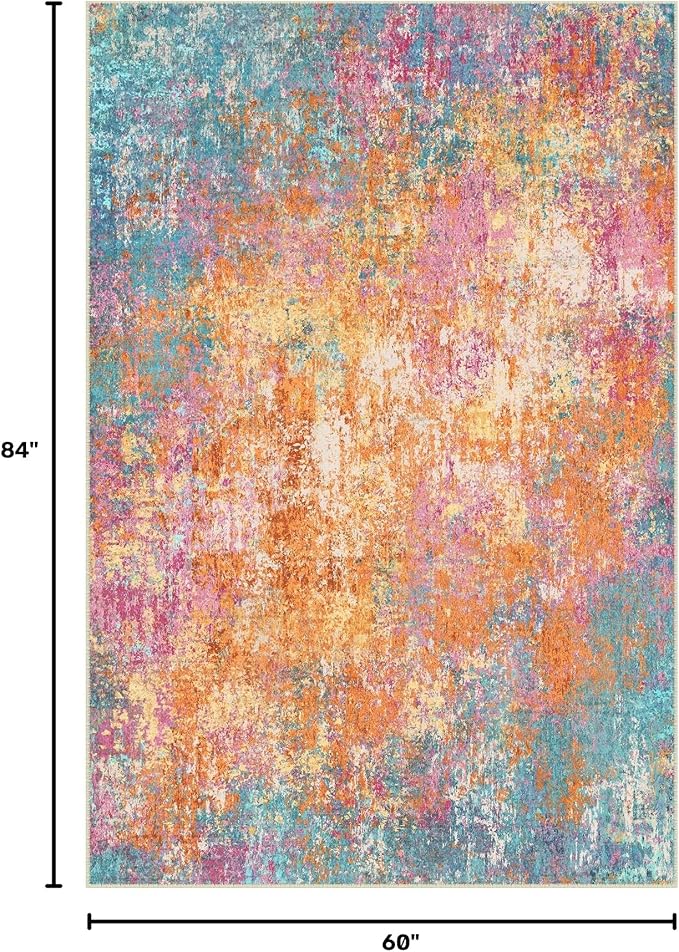 RELEANY Washable 5'x7' Abstract Area Rug for Living Room Starlight | carpet for bedroom, kitchen, office, hallway and entryway, printed pattern, non-slip, soft, stain-resistant, easy to clean