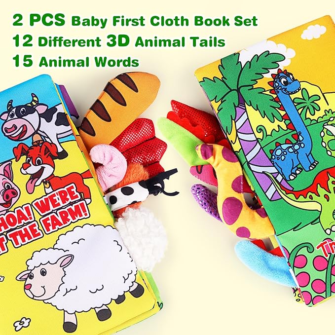 Vanmor 2 Pack Baby Cloth Books, High Contrast Sensory Crinkle Toys for 0-6 Months Infants, Soft Tummy Time Travel Essentials, for Boys, Easter Basket Stuffers for Newborn