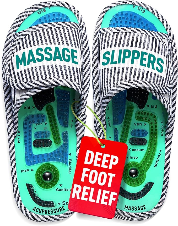Acupressure Massage Slippers for Plantar Fasciitis & Neuropathy Relief – Shiatsu Reflexology Foot Massager Sandals with Magnetic Therapy, Acupuncture Point Map, for Men & Women