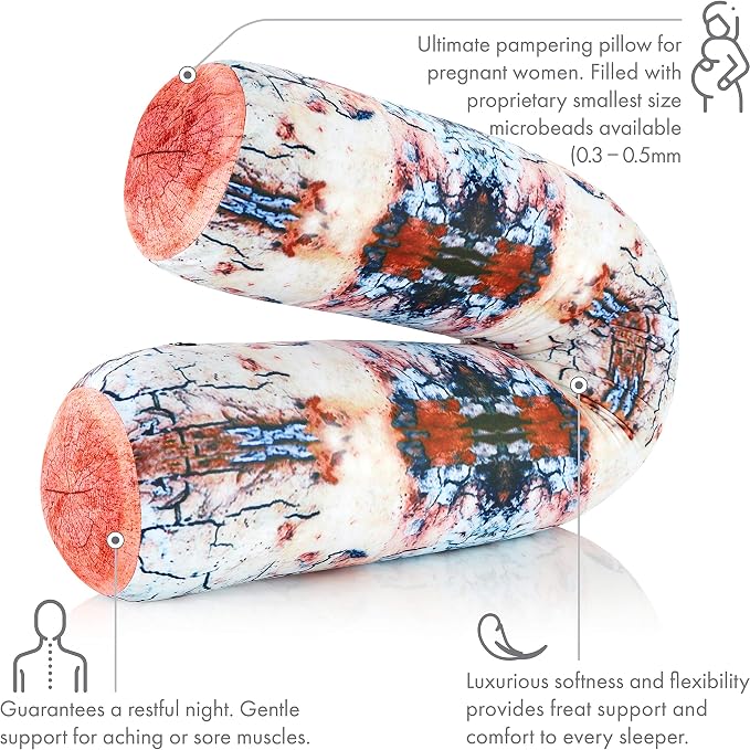 Log Platanus Microbead Body Pillow - Straight Long Pillows for Comfort or Use During Pregnancy- Spandex 85% / Nylon 15% - Spongy Cooling Hypoallergenic Outer Fabric - 50" X 8" - Side Sleepers