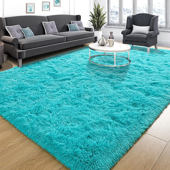 Tepook Fluffy Large Rugs for Living Room, Shag Area Rug 6x9 Soft Carpet for Bedroom, Modern Shaggy Rug for Kids Boys Girls, Plush Indoor Nursery Home Decor Rug with Non-Slip Bottom, Blue, 6 X 9 Feet