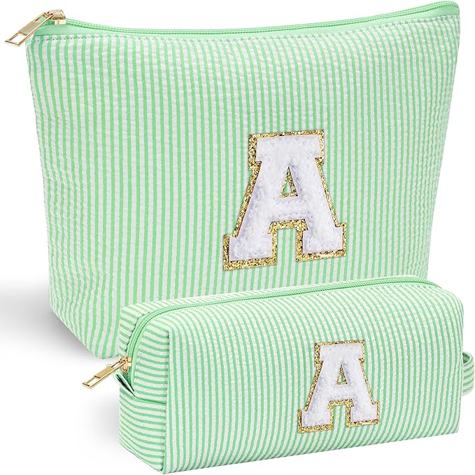 YOOLIFE Gifts for Girls Teen Girls - 2 Travel Makeup Bag | Initial Make Up Bag | Personalized Gifts for Women Friends | Skin Care Bag | Makeup Bag for Girls Teen Girls | Tween Girls Trendy Stuff A