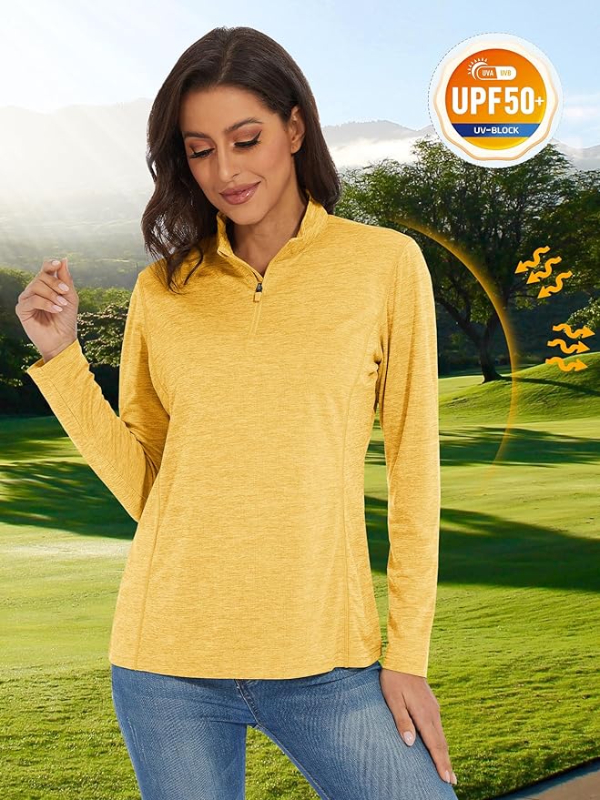 MAGCOMSEN Women's UPF 50+ Sun Shirts Long Sleeve 1/4 Zip Pullover Quick Dry Workout Hiking Tops Running Athletic Shirts