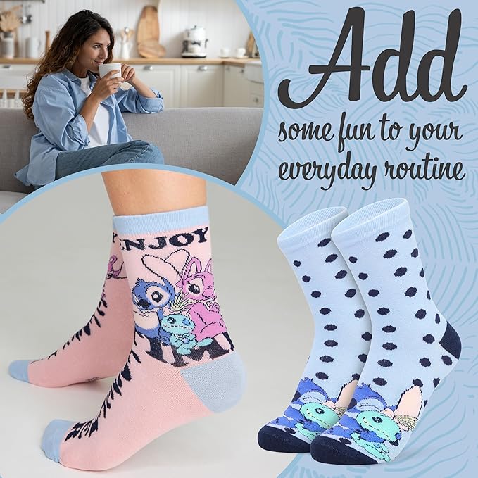Disney Stitch Socks Gifts for Women Teens, US Size 4-9, Baby Yoda Pack of 5 Fuzzy Casual Crew Socks for Home Sleep Winter