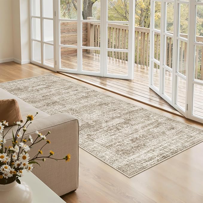 Soalmost Washable Kitchen Runner Rug 3x6 Hallway Entry Rugs Non-Slip, Brown | Vintage Runners 6ft for Bathroom Laundry Room, Foldable Low-Pile Floor Carpet Mat for Entryway Corridor Bedroom