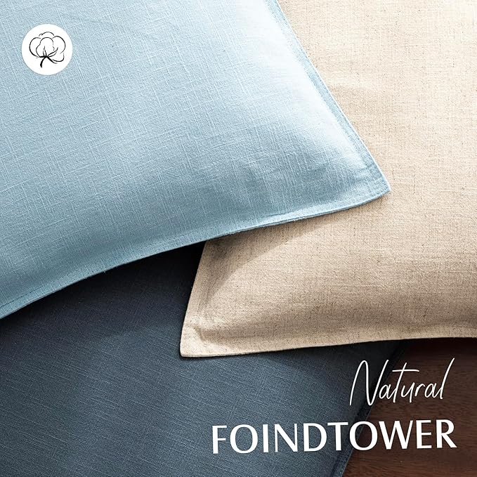Foindtower Pack of 2, Decorative Linen Solid Throw Pillow Covers Soft Accent Euro Cushion Case Farmhouse Neutral Pillowcase for Chair Couch Sofa Bedroom Living Room Home Decor 18 x 18 Inch Light Blue
