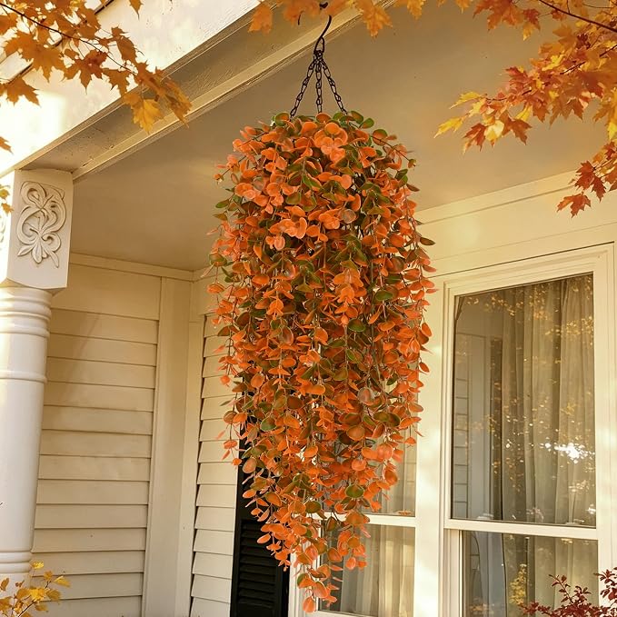 Waipfaru 4Pcs Fake Hanging Plants, Eucalyptus Leaves Fake Vines Fall Decor | UV Resistant Fake Ivy Artificial Plants Outdoor Faux Plants Indoor Bedroom Living Room Boho Wall Porch Shelf Decor