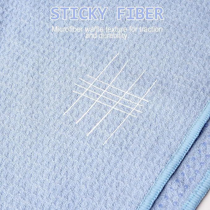 Eunzel 2 Pack Hot Yoga Towel, Non-Slip Yoga Mat Towel with Grip Dots Stickyfiber Sweat Absorbent Towel for Hot Yoga, Pilates and Workout 72" x 24", Blue