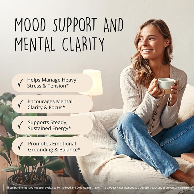 Joy-Filled Mood Support Supplement - 7 Herb Complex + St. Johns Wort | Stress Relief – Helps Calm The Mind & Body | 100% Plant-Based Happy Pills, Ashwagandha, Rhodiola Rosea | Adaptogens, 60 Ct
